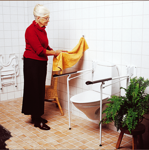 Wall Mounted Flip Down Grab Bar with Support Leg
