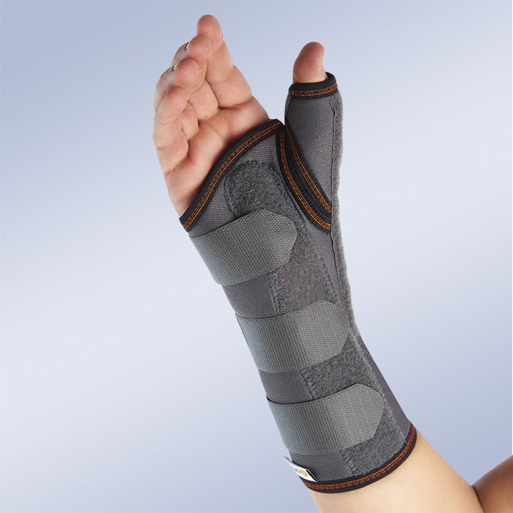 LONG SEMI-RIGID IMMOBILISING WRIST SUPPORT WITH PALMAR AND THUMB SPLINTS