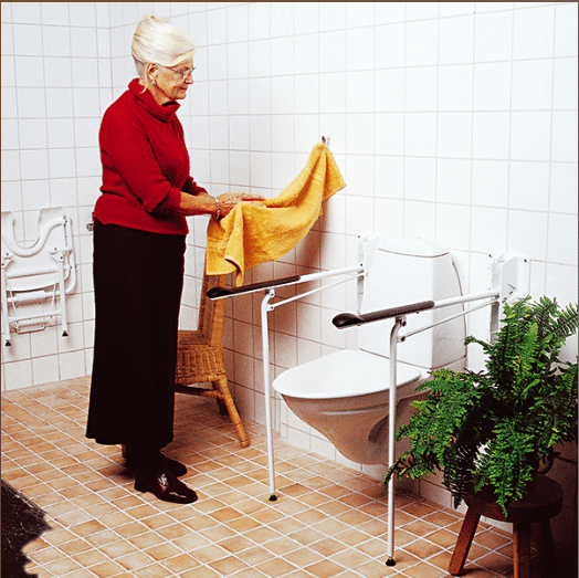 Wall Mounted Flip Down Grab Bar with Support Leg